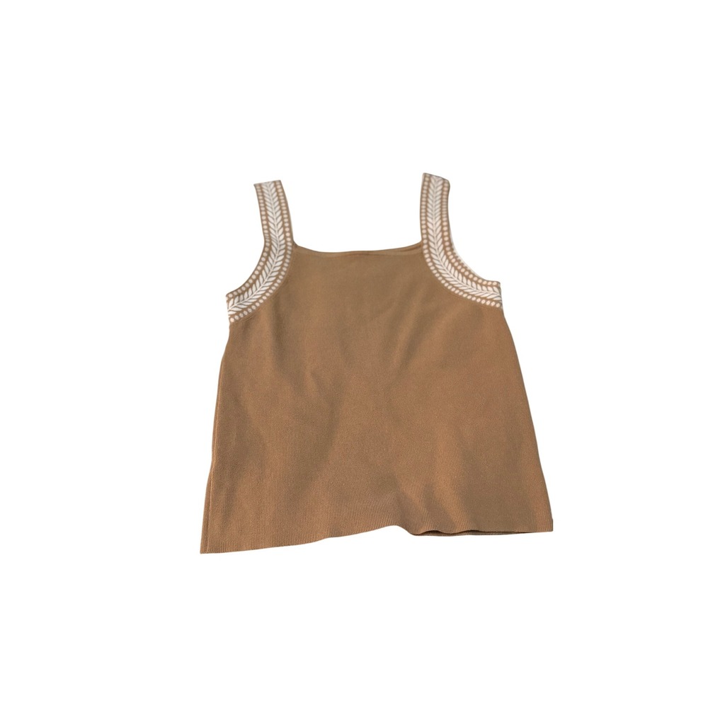 ANN TAYLOR Tan Knit Tank Top Embroidered Straps Women's‎ XL